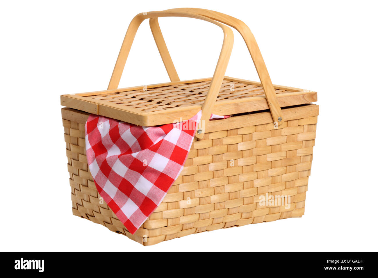 Picnic basket cutout on white background Stock Photo