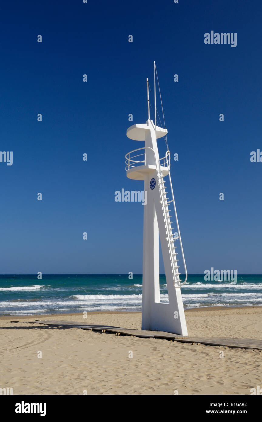 A Lifeguard lookout tower on a Spanish beach. Stock Photo