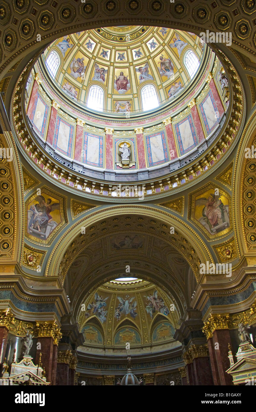 Budapest, Hungary. St Stephen's Cathedral. Interior - detail of the ceiling / dome Stock Photo