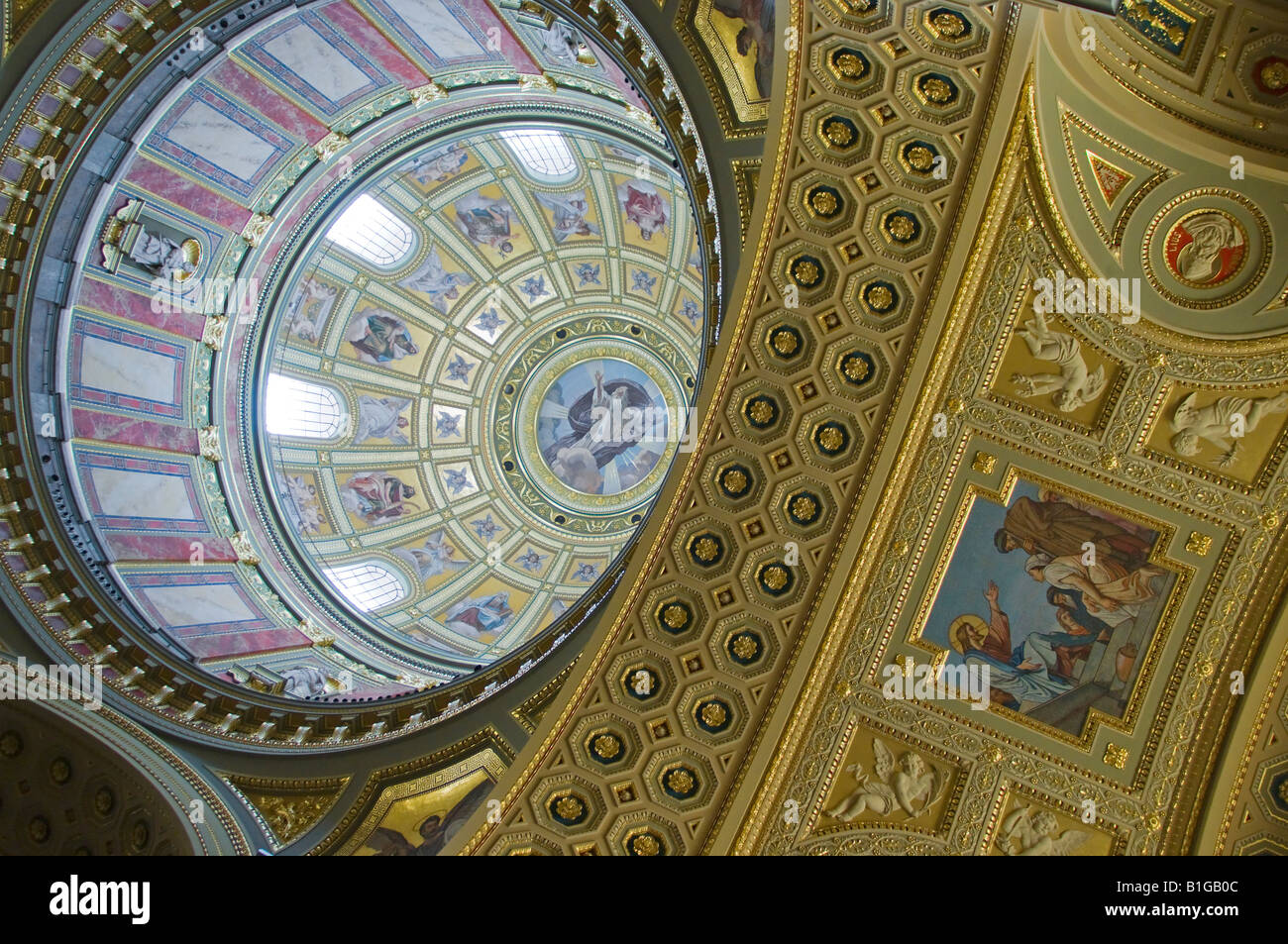 Budapest, Hungary. St Stephen's Cathedral. Interior - detail of the ceiling / dome Stock Photo