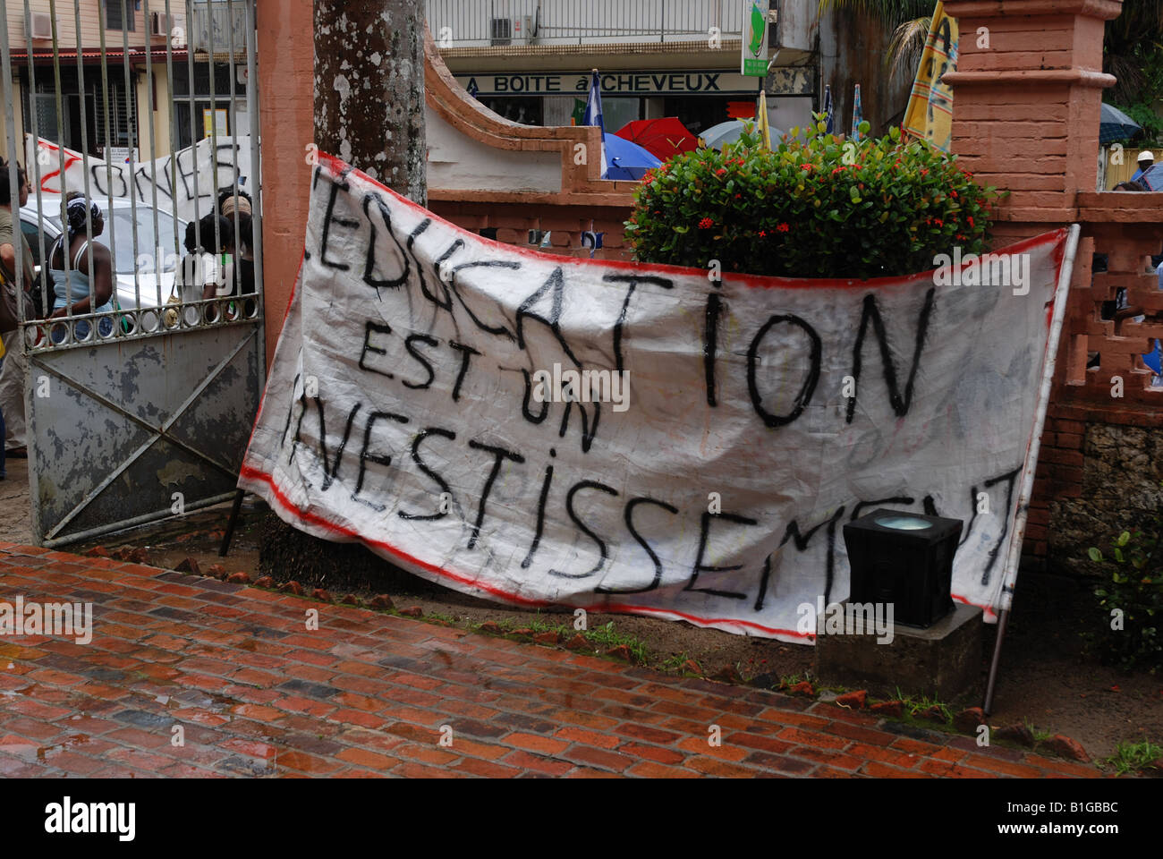 banner for education investment from teachers on strike in St Laurent du Maroni french Guyana Stock Photo