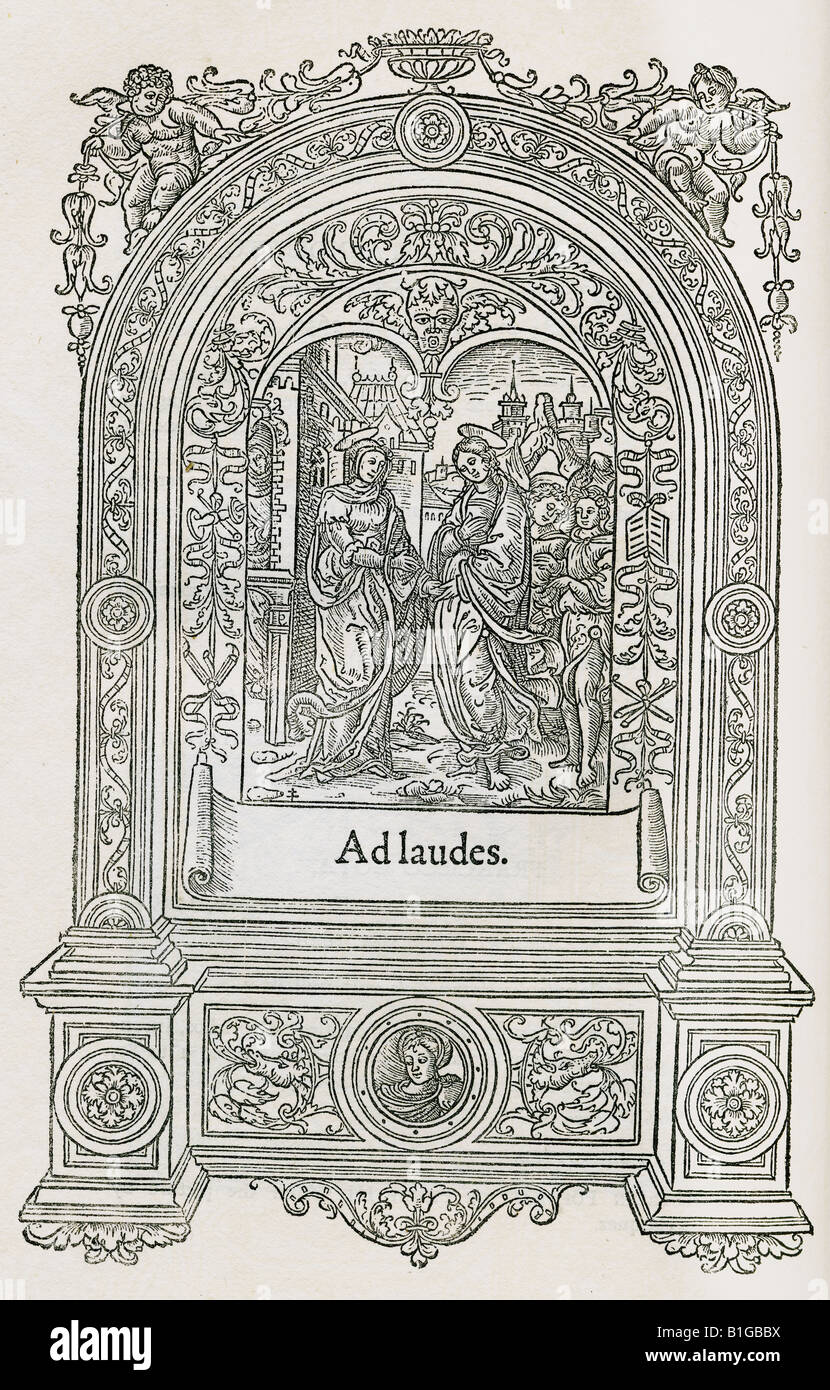 Facsimile of Ornamented title page by Geofroy Tory. From De Natura Stirpium Libri Tres Joanne Ruellio Authore Stock Photo