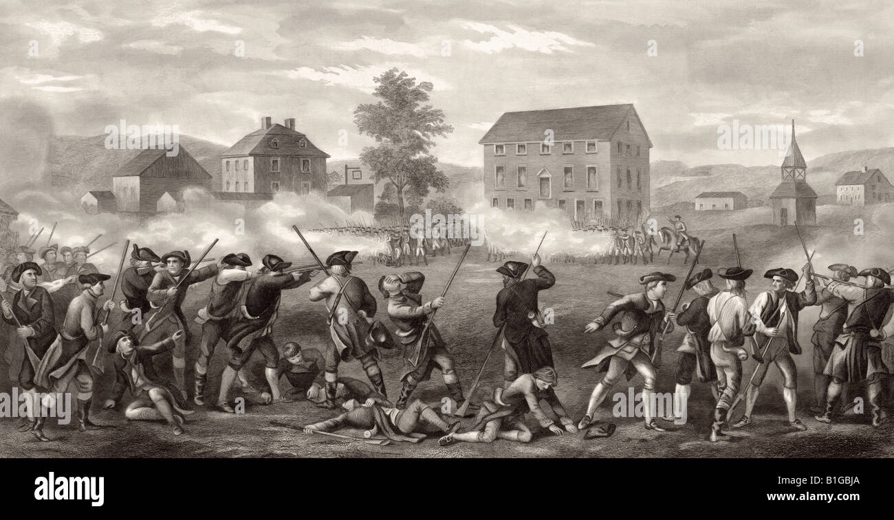The Battle of Lexington, April 19,1775. First shots of the American War of Independence Stock Photo
