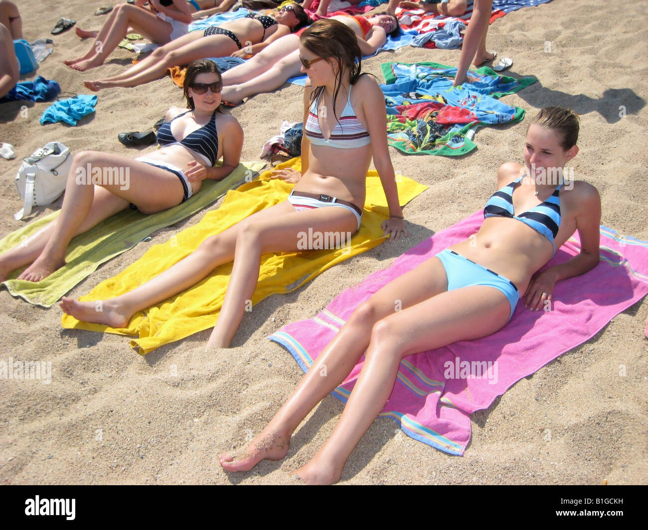 teenage girls on the beach Calella Spain Costa Dorada Stock Photo - Alamy