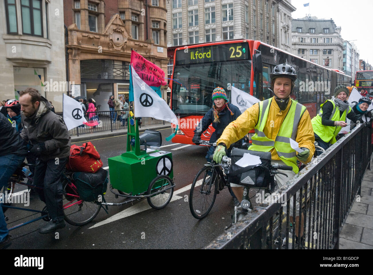 Cyclists in Oxford St on 'Bikes not Bombs' ride to Aldermaston to join