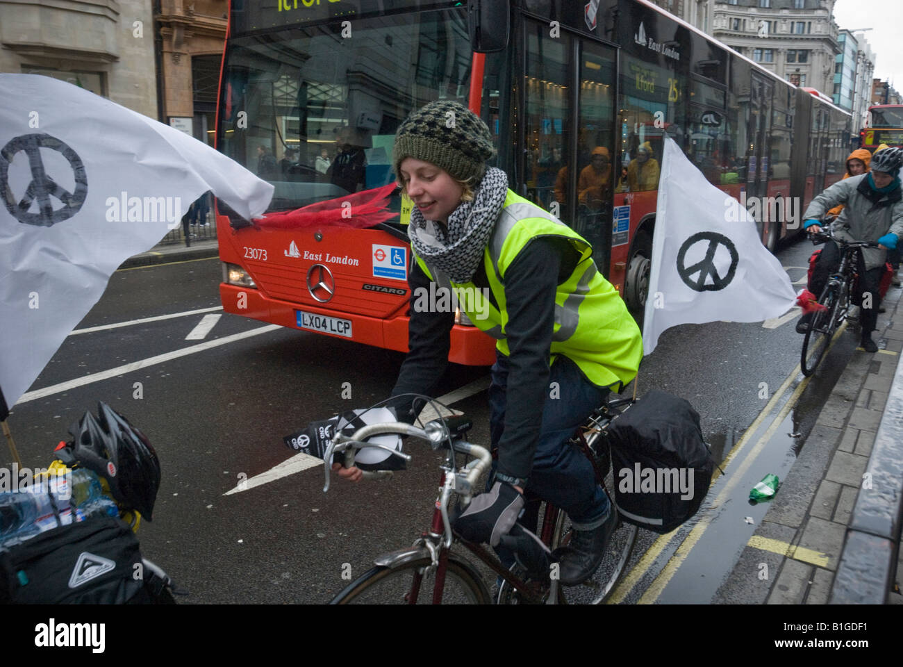 Cyclists in Oxford St on 'Bikes not Bombs' ride to Aldermaston to join