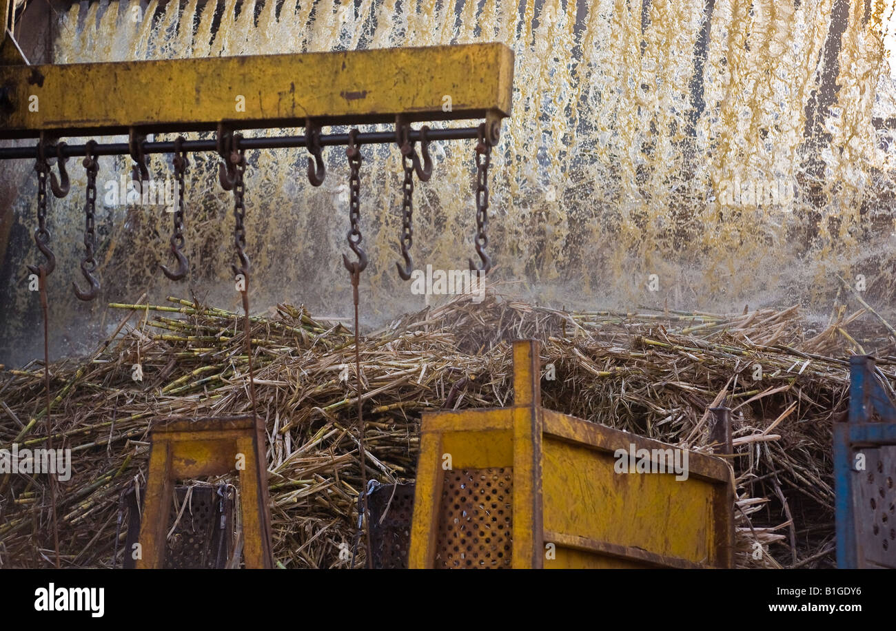 Ester ethanol and sugar plant sugarcane grinding Cosmopolis city Sao Paulo State Brazil May 2008 Stock Photo