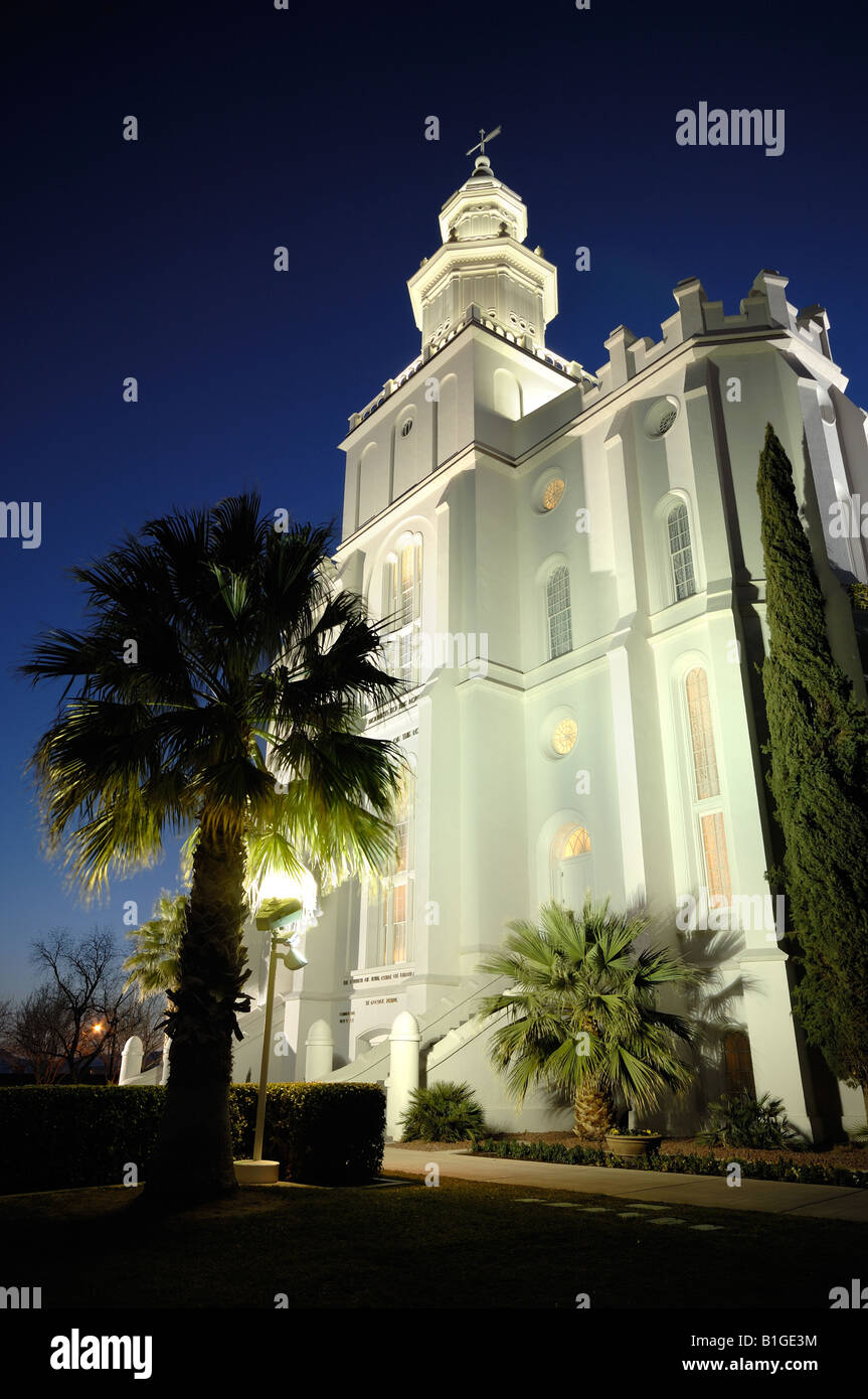 LDS Temple of Saint-Geoges, Utah by Night Stock Photo