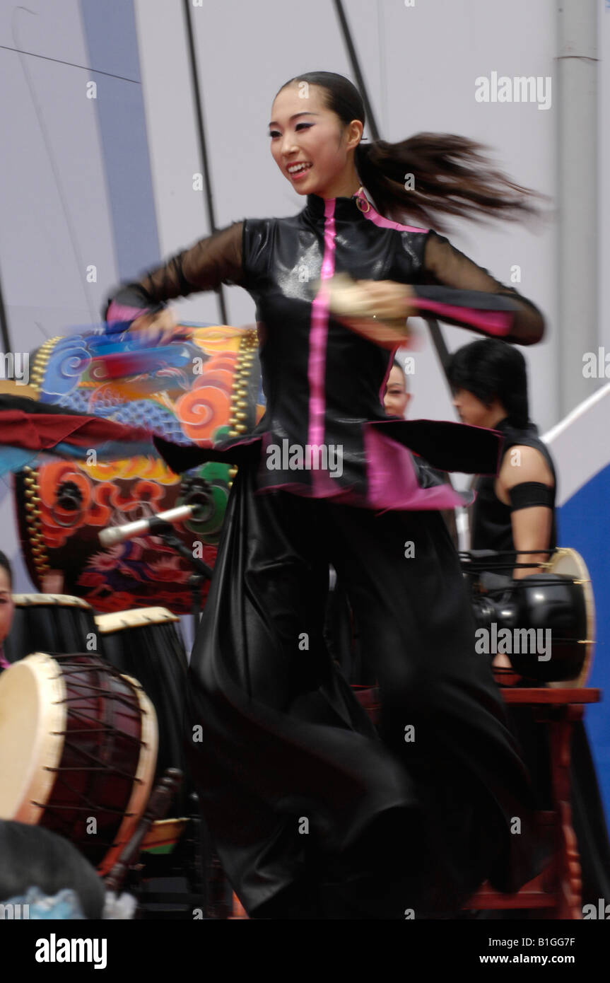 Traditional Korean drummers perform San Hwasung City in the Gyeonggi Province of Korea 11 6 2008 Stock Photo