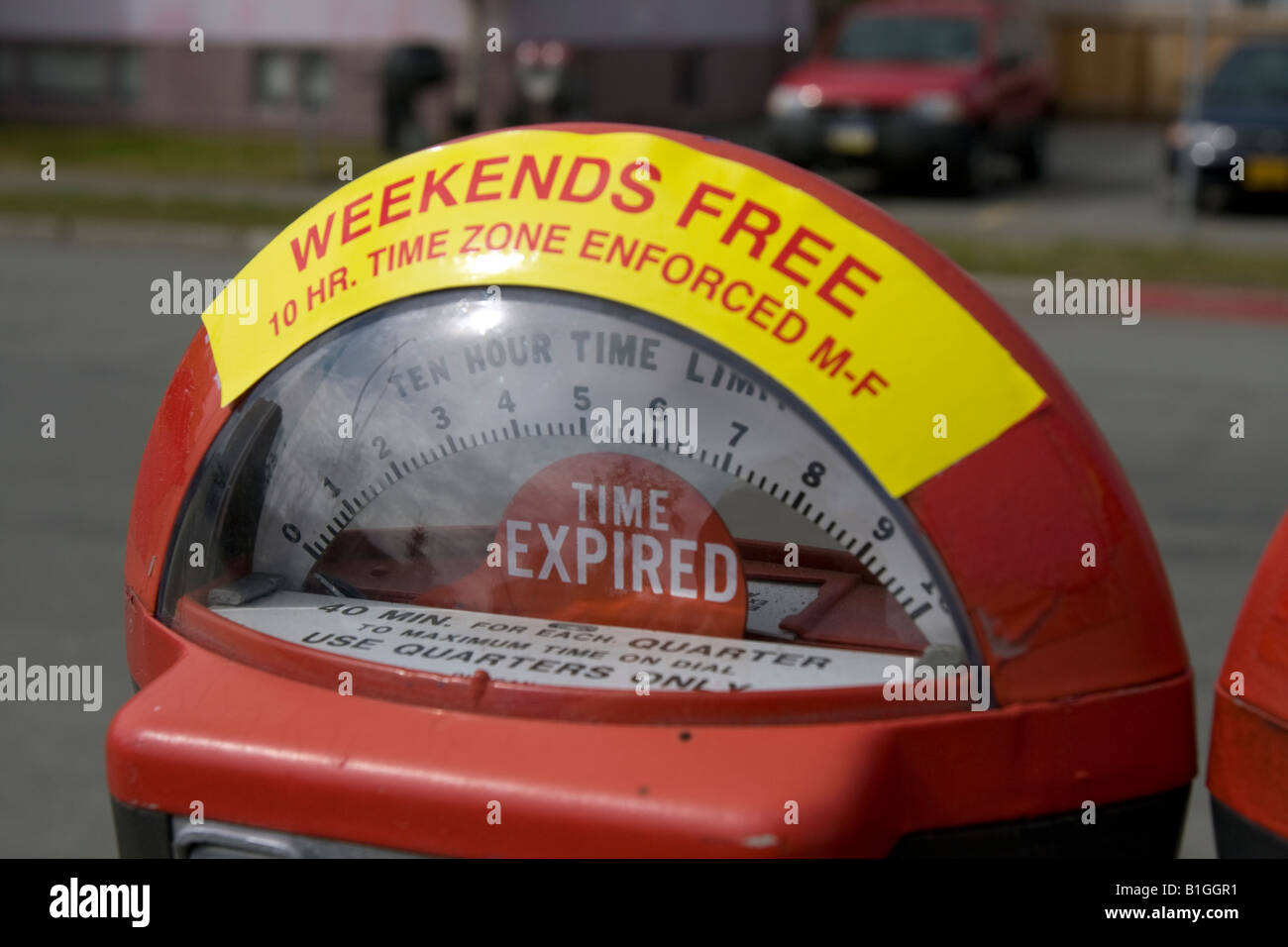 Close up of 'Time Expired' on a parking meter. Stock Photo
