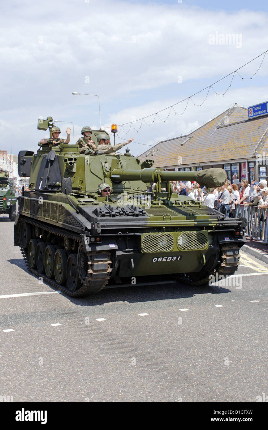 A British Army Abbott Self Propelled Gun taking part in the parade on the streets of Weymouth England Stock Photo