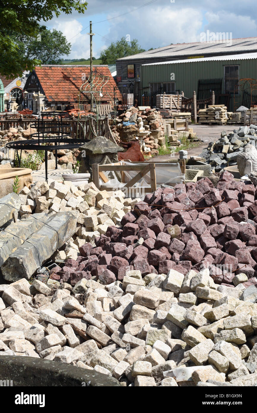 Old granite set block stone for sale in a reclamation building material