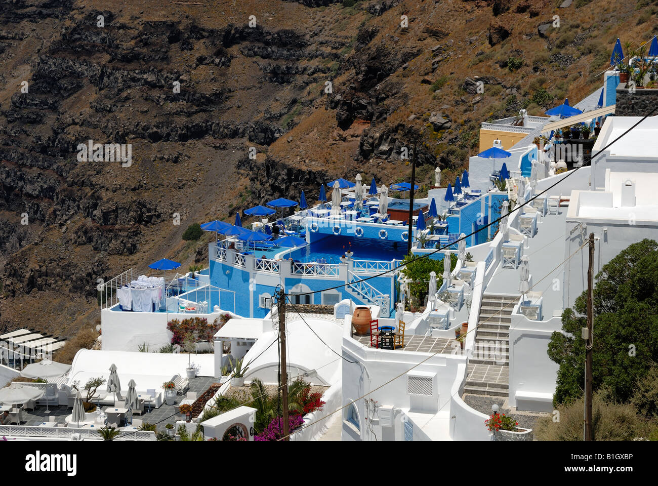 View over Thira, Santorini Greece Stock Photo