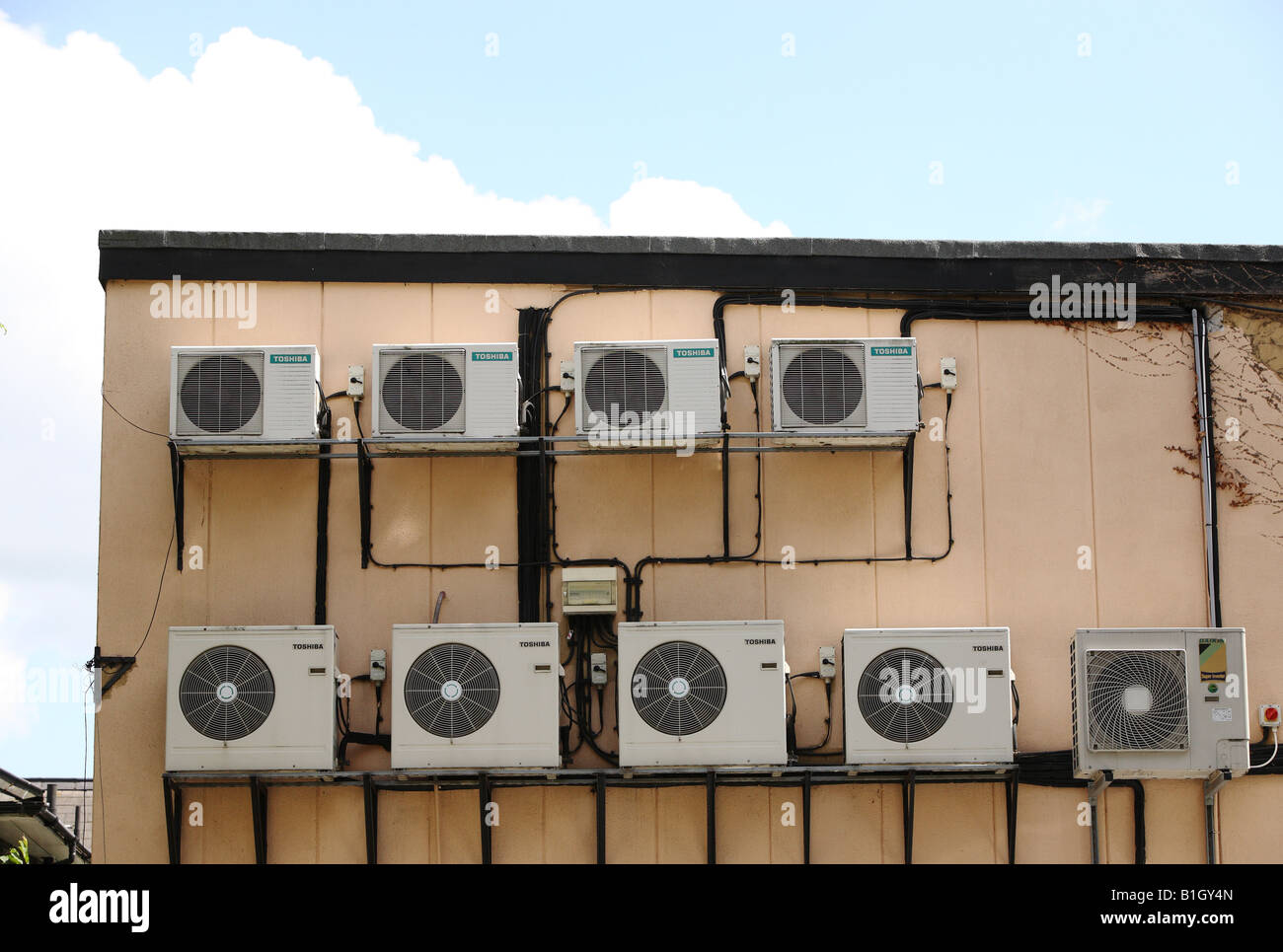 Air conditioning units on side of building Stock Photo Alamy