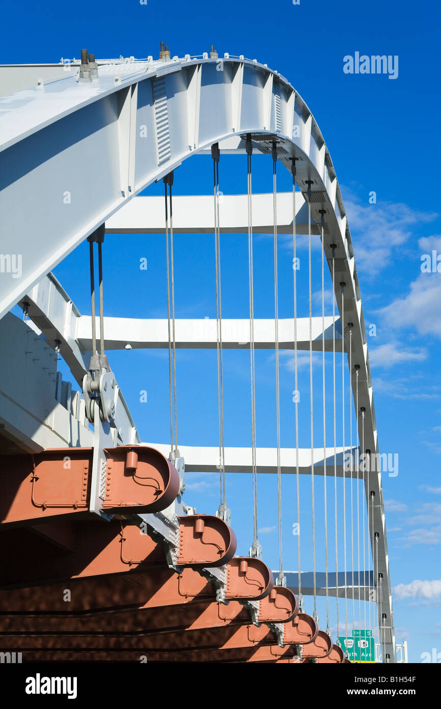 Low angle view of a bridge, Frederick Douglass-Susan B. Anthony Memorial Bridge, Rochester, New York State, USA Stock Photo