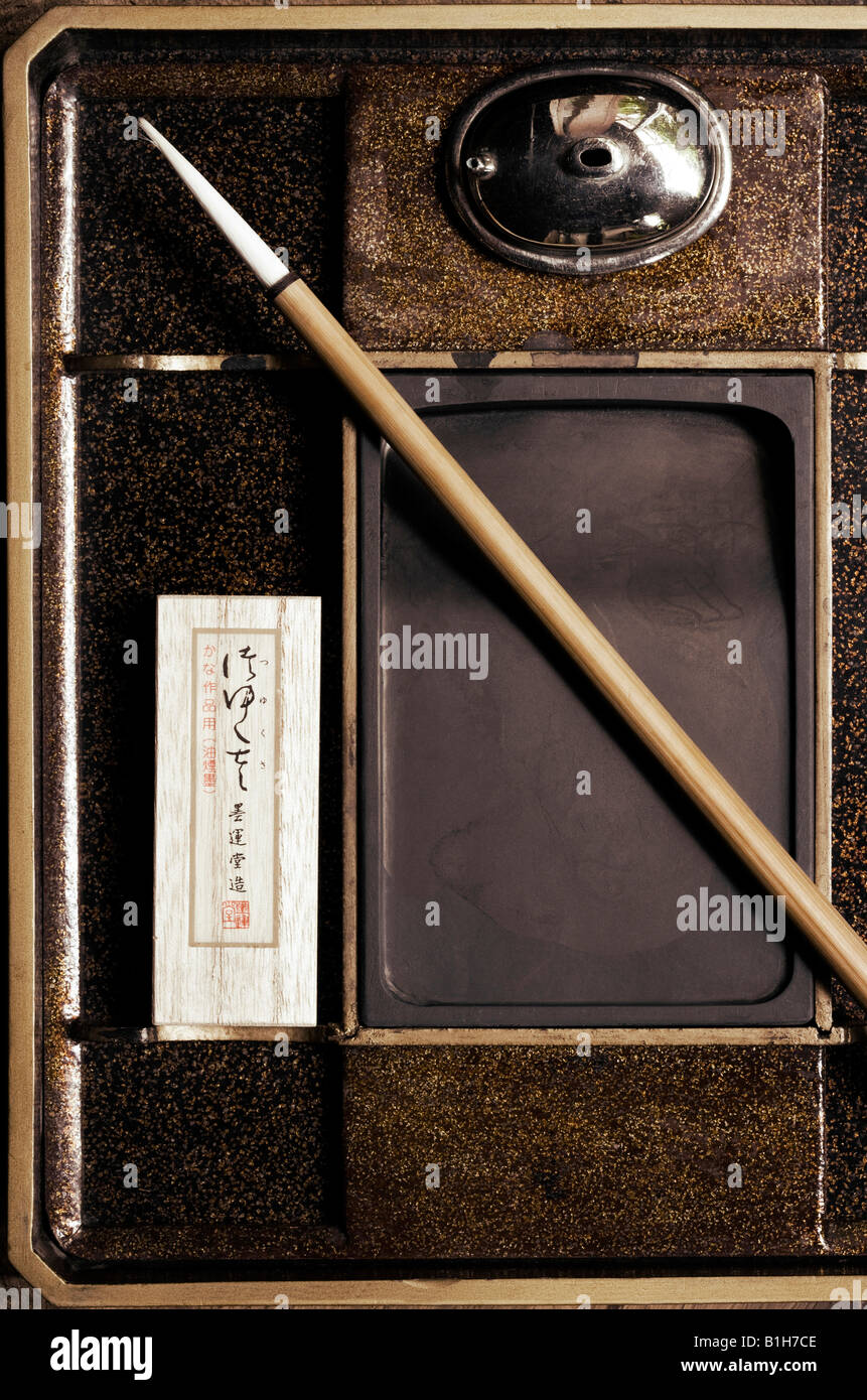 Close-up of a Japanese calligraphy set Stock Photo