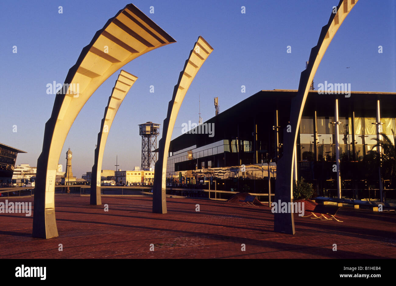 Sculptures at Maremagnum square Port Bartcelona Catalonia Spain Stock Photo