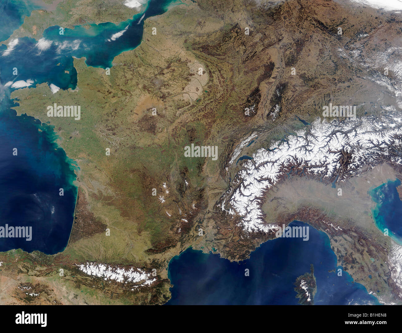Satellite Image of Western Europe March 2003 Terra satellite Stock Photo