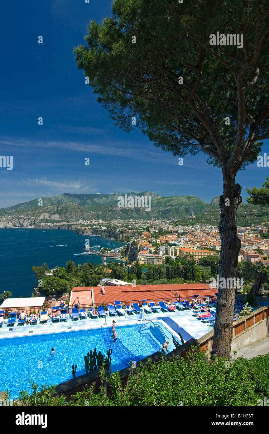 A view of Sorrento near Naples Italy from the swimming pool of the