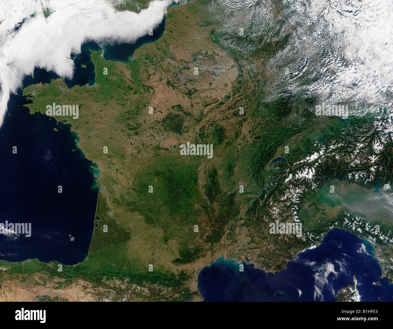 Satellite Image of France from The terra satellite August 2002 Stock Photo