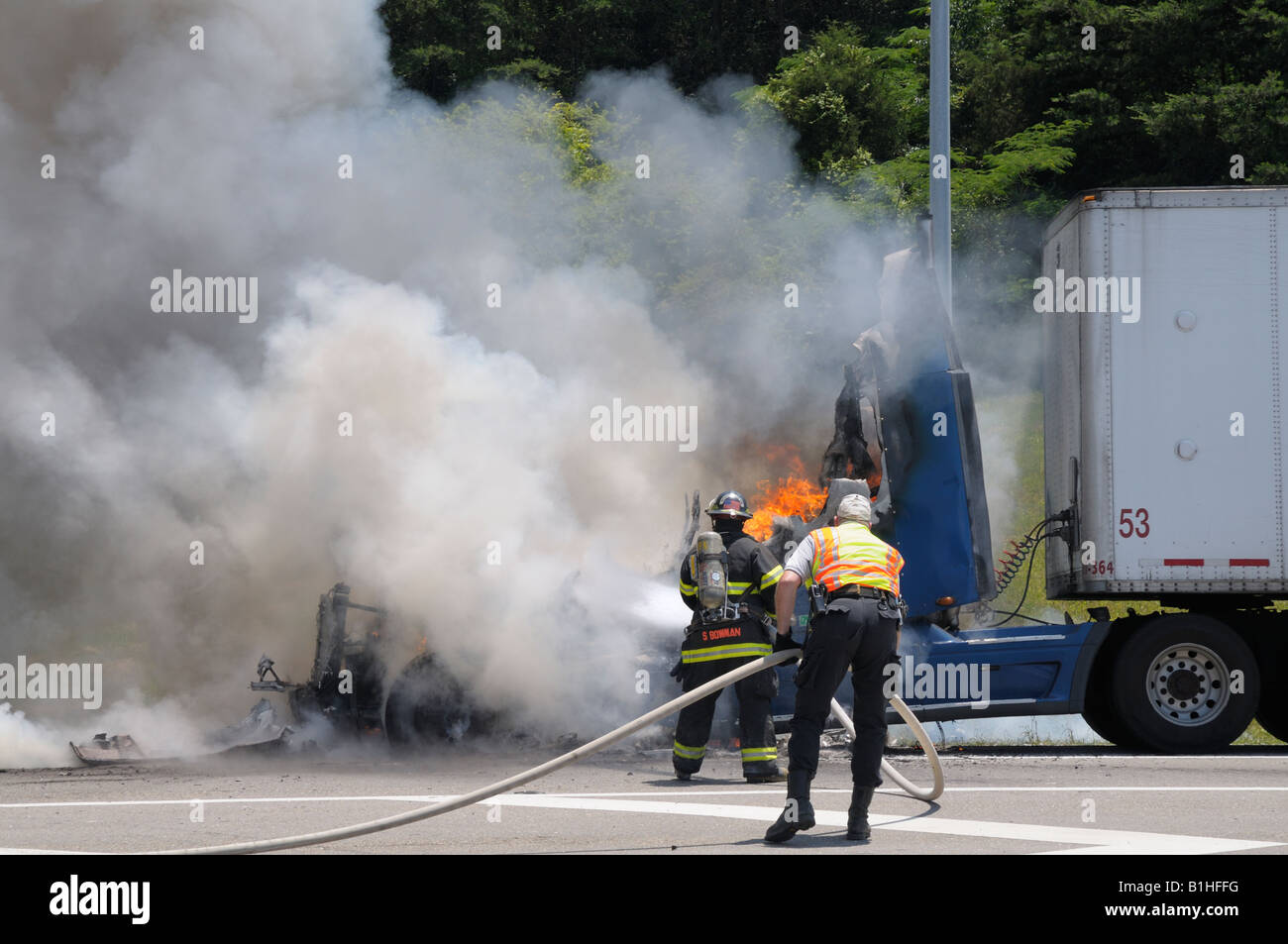 Tractor trailer truck on fire on the east bound side of I640 in