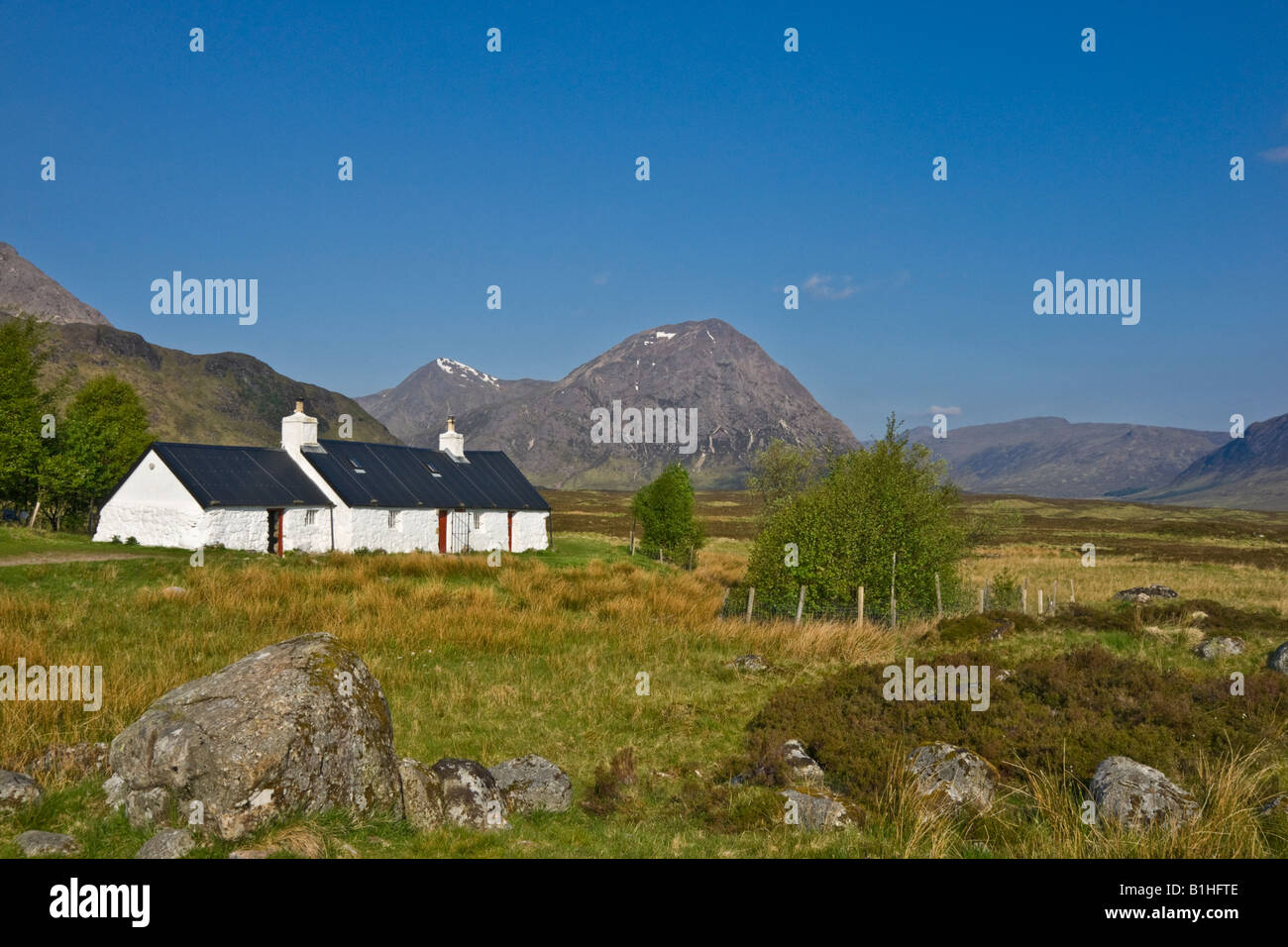 Scottish Ladies Climbing Club cottage in Glen Coe Scotland in beautiful morning sunshine Stock Photo