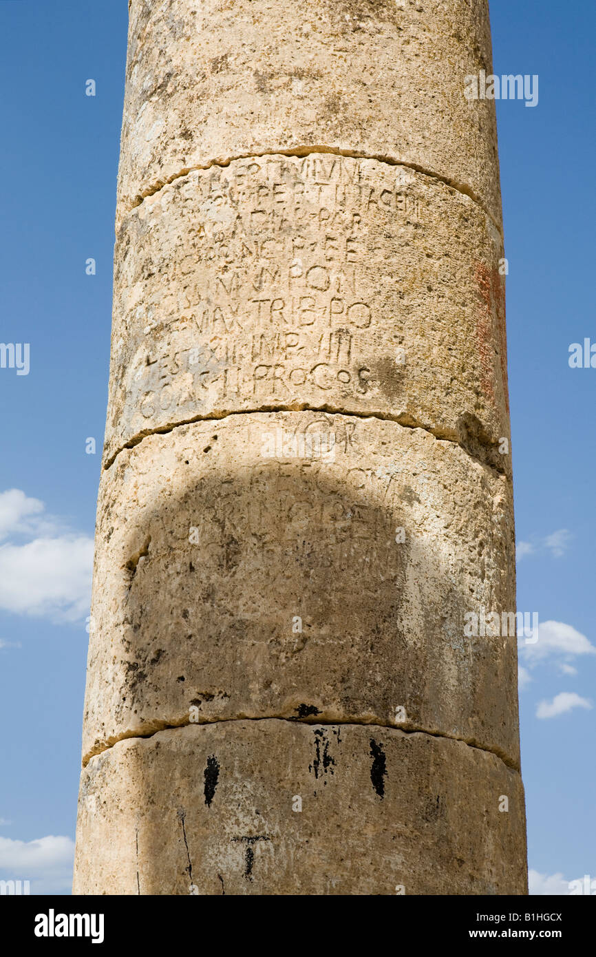 Column with inscription at entry to Septimus Severus Bridge on River ...