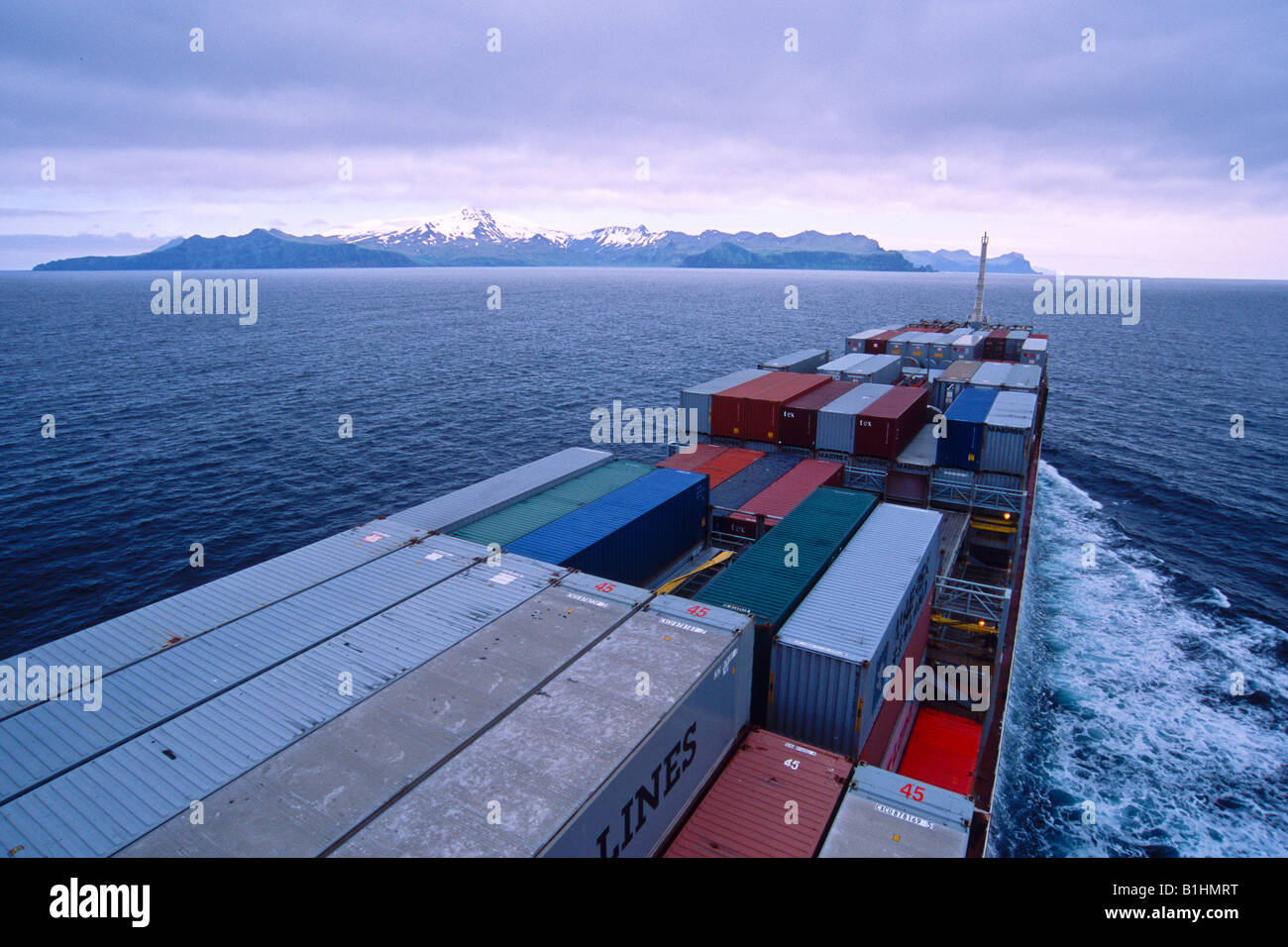 Pacific Ocean, Container Vessel, Horizon Anchorage, delivers between Tacoma, WA. and Anchorage, Kodiak and Dutch Harbor, Alaska. Stock Photo