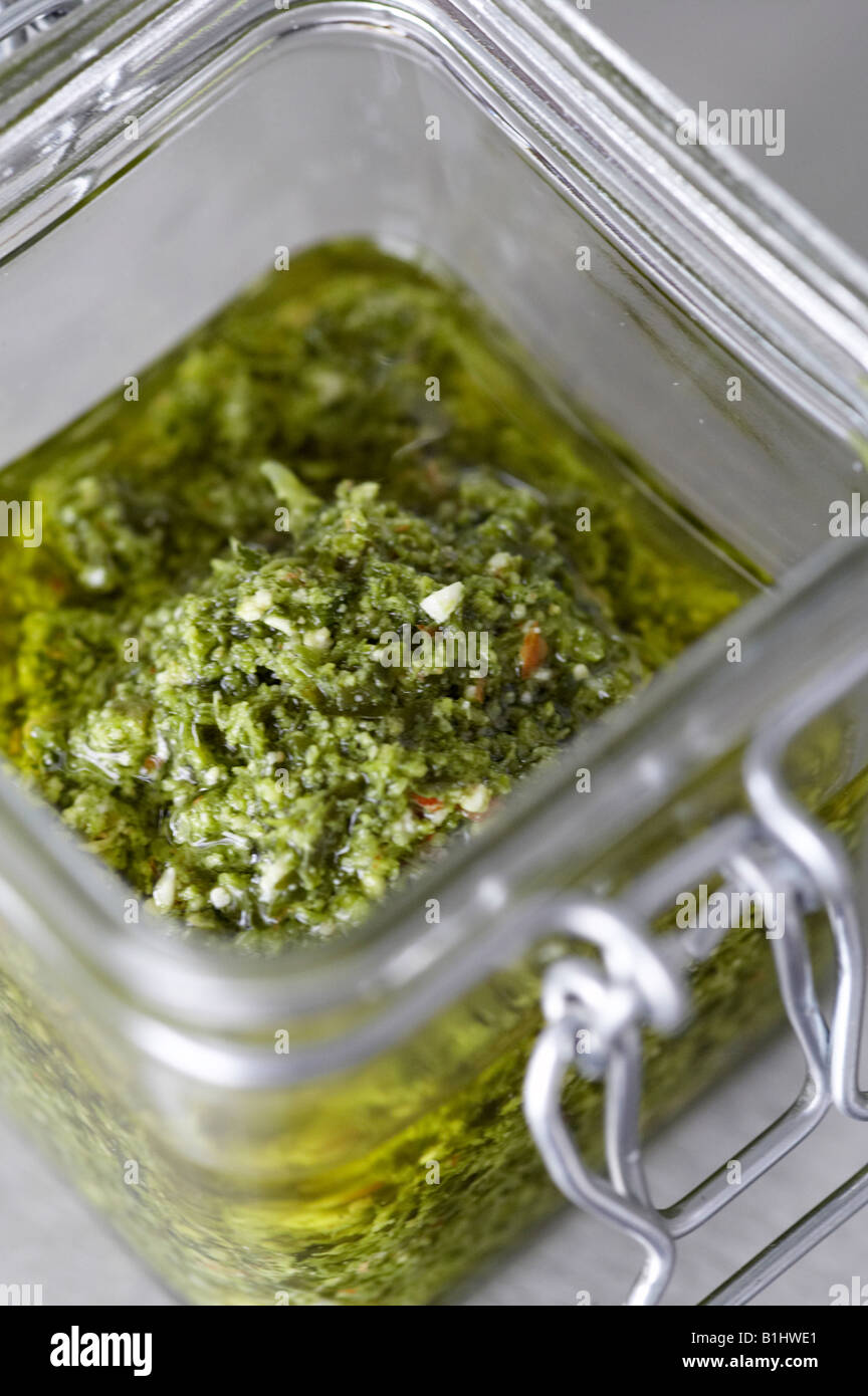 Pesto in a jar Stock Photo Alamy
