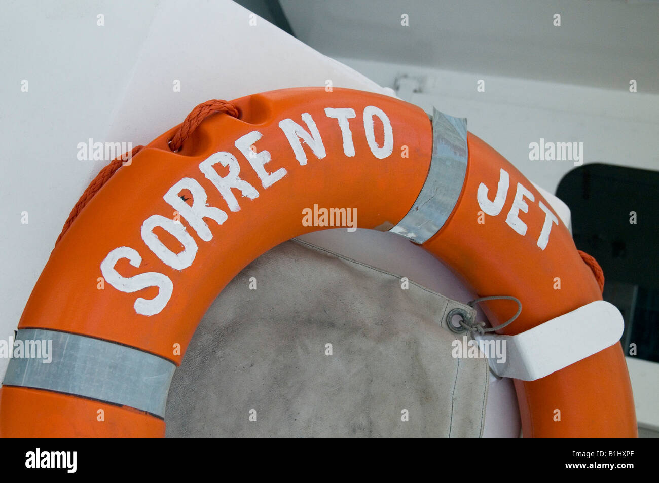 A lifebuoy on a sea ferry to Capri Sorrento near Naples Italy Stock Photo