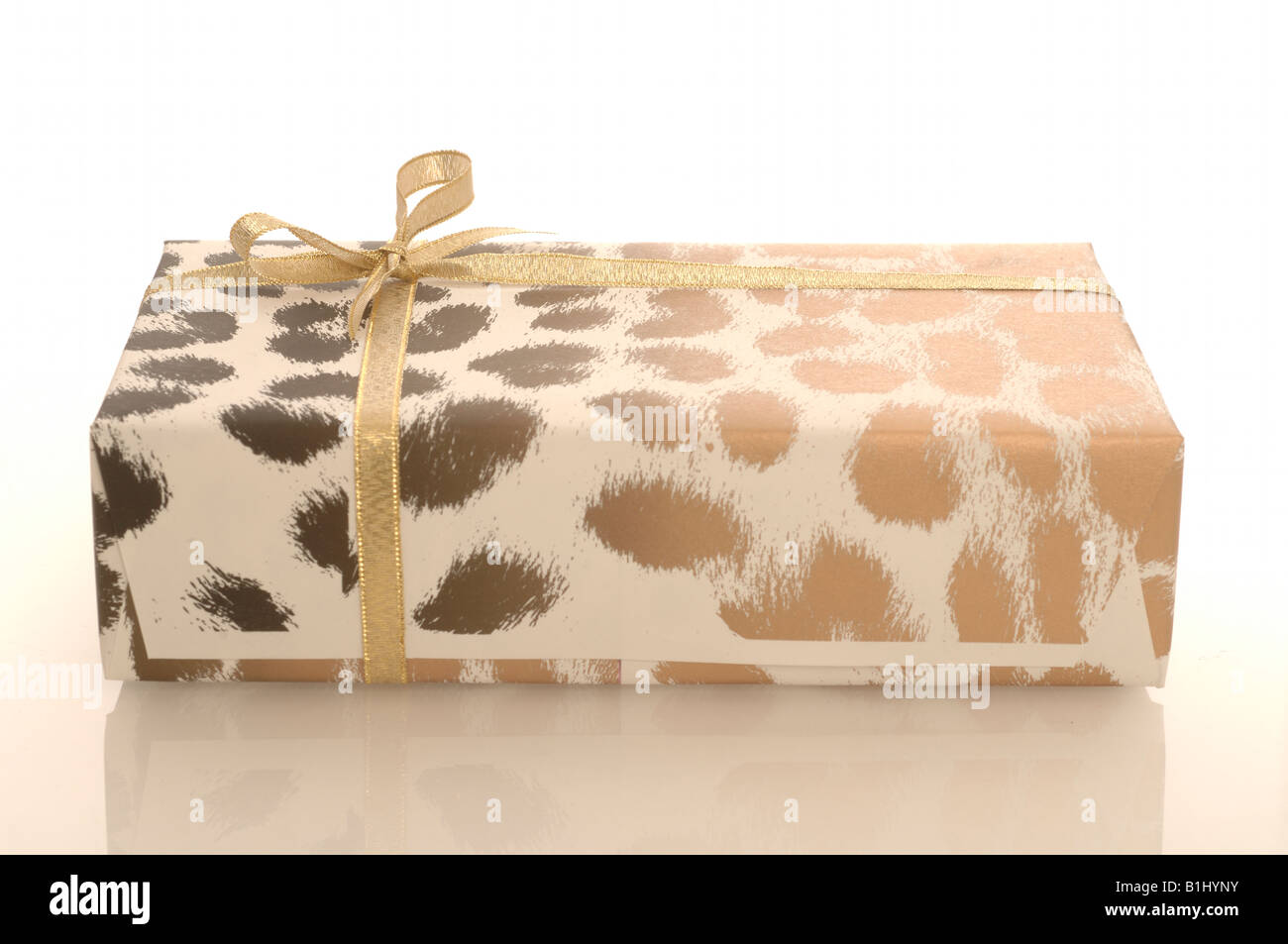Animal print gift with a golden ribbon Stock Photo