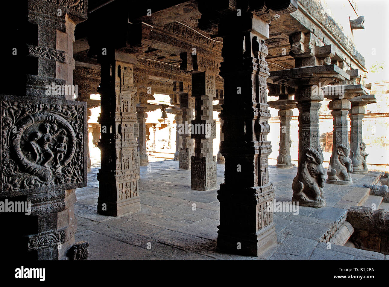 Carvings on the columns at the mandapam of a temple, Airavatesvara Temple, Darasuram, Thanjavur