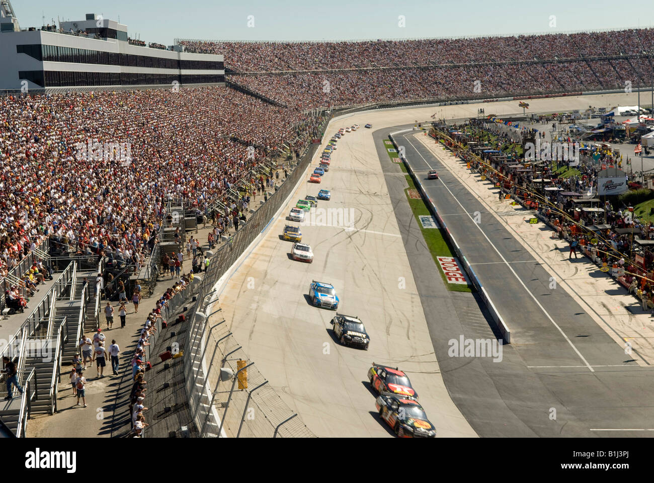 High angle view of stock cars moving on a race track, Dover