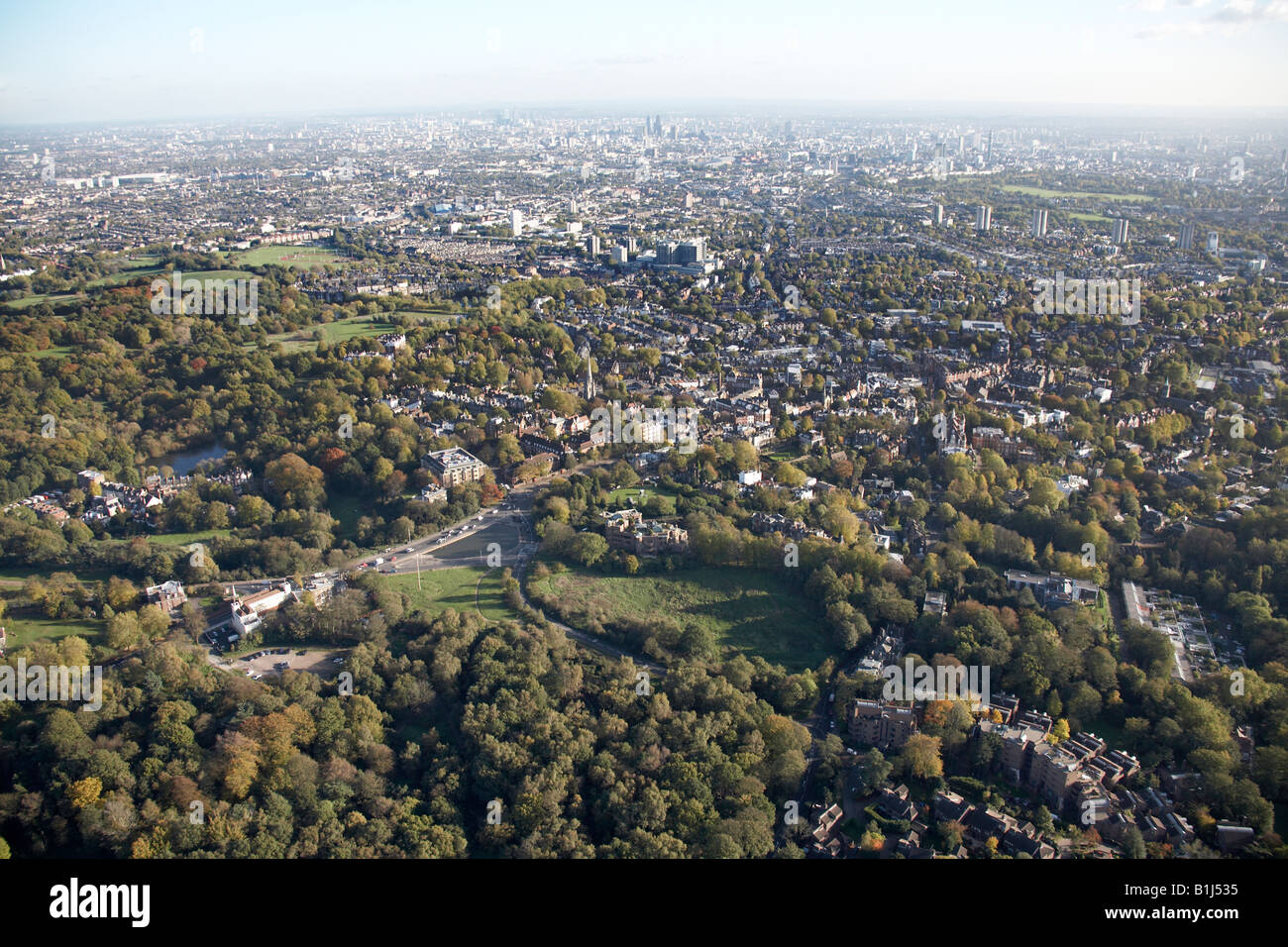 Aerial view south east of Heath Street Whitestone Pond Hampstead