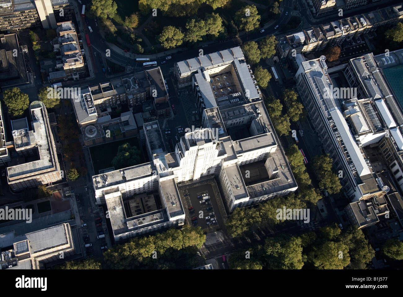 Aerial view north east of Senate House and The Brunei Gallery The University of London Bloomsbury WC1 England UK Stock Photo