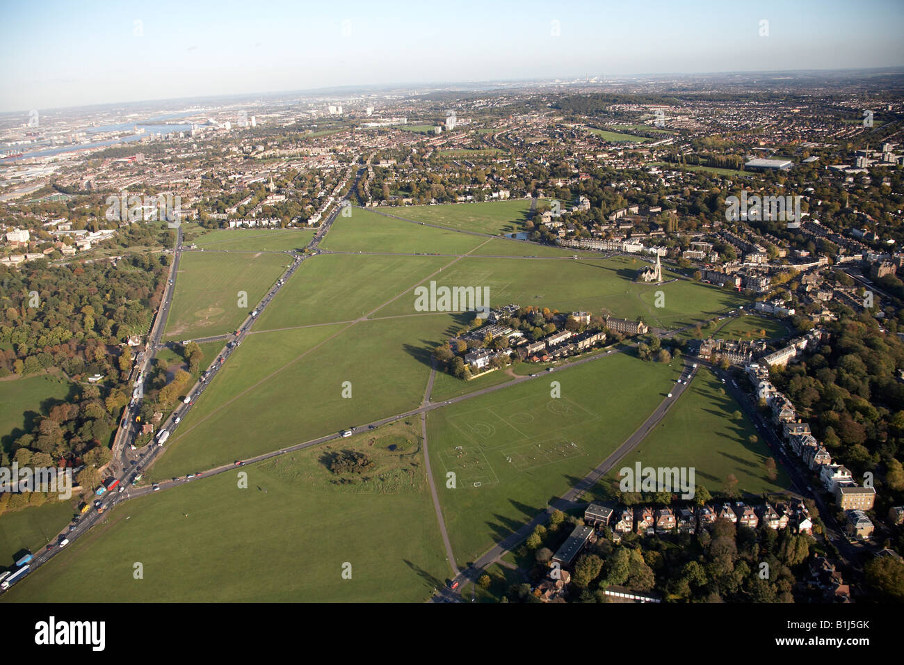 Aerial view north east of Black Heath suburban housing and school ...