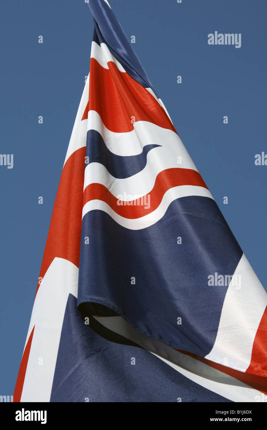 british union jack flag and sunny blue sky Stock Photo - Alamy