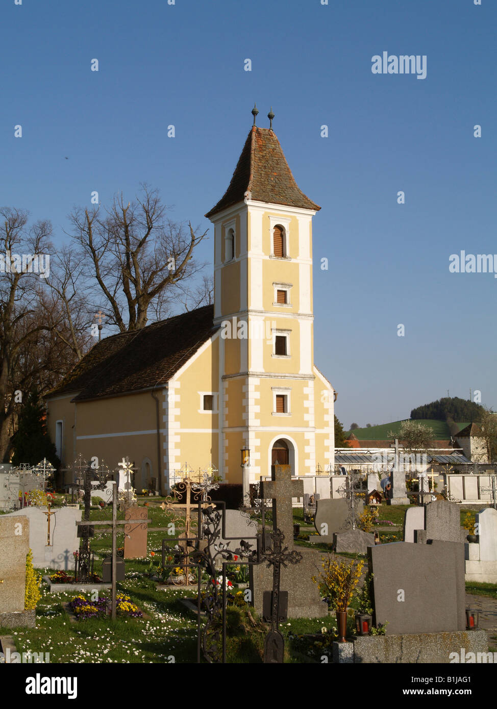 monastery Stift Vorau, cemetery with church, Austria, Vorau Stock Photo