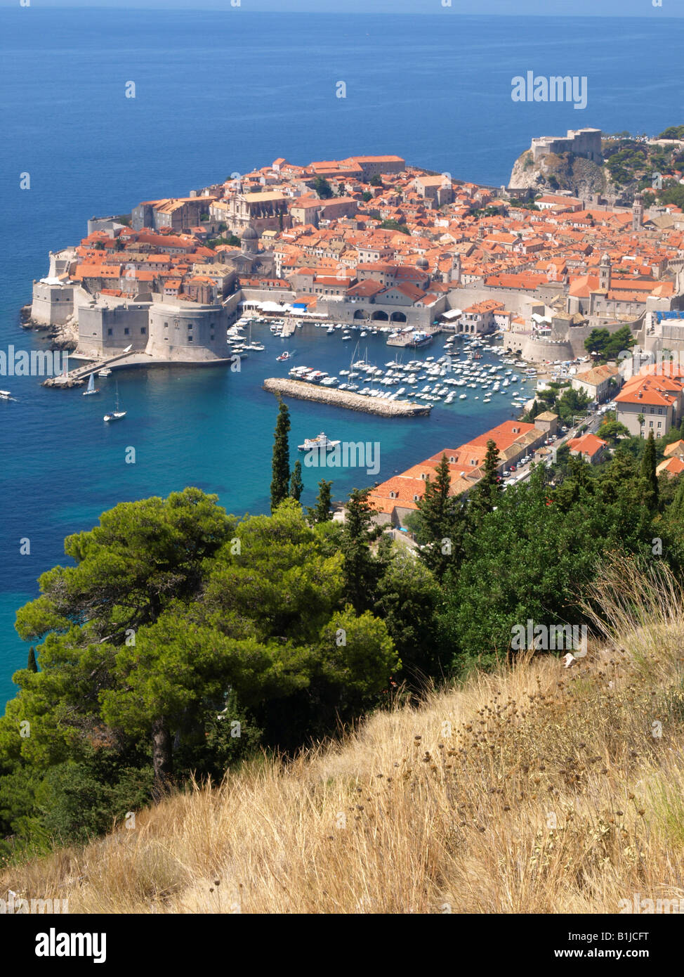 view on Dubrovnik and the harbour, Croatia, Sueddalmatien, Dubrovnik Stock Photo
