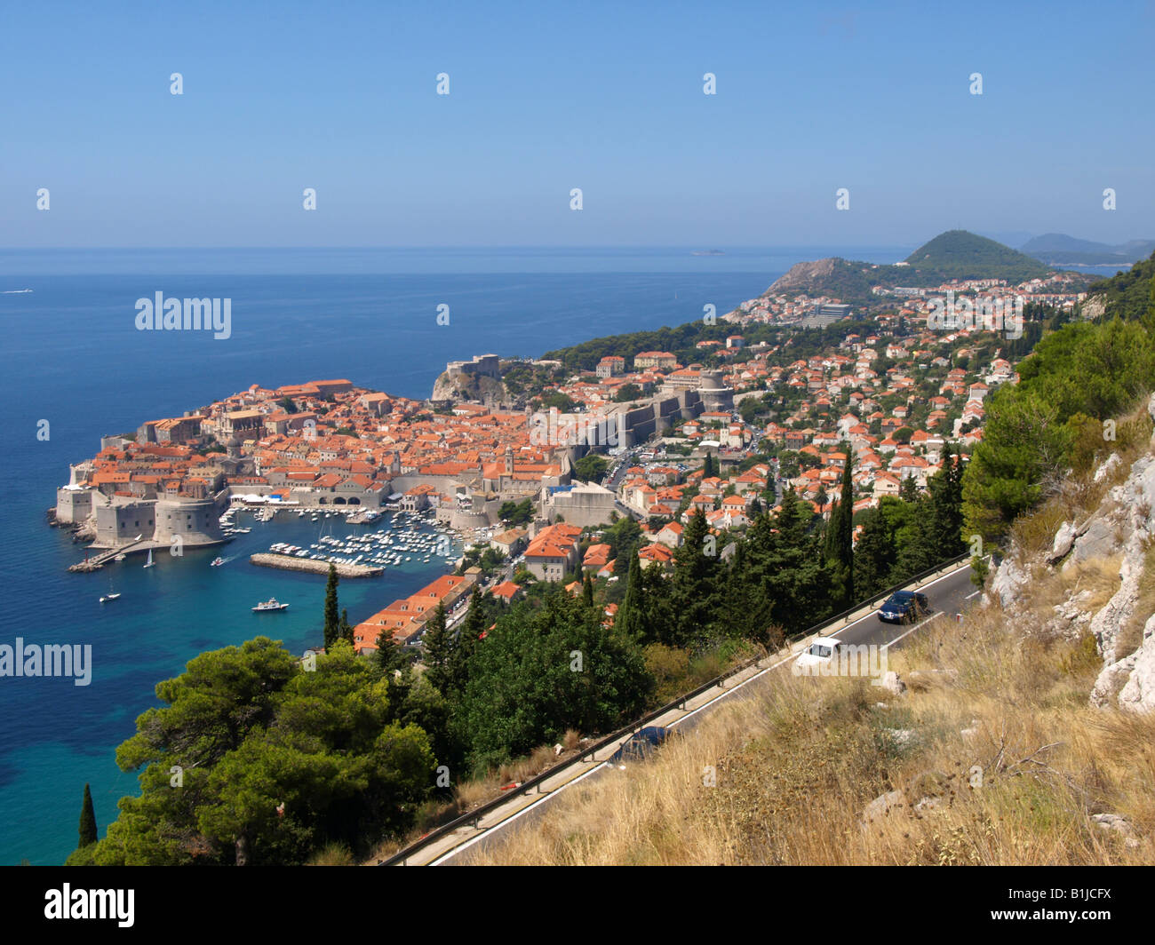 view on Dubrovnik and the harbour, Croatia, Sueddalmatien Stock Photo