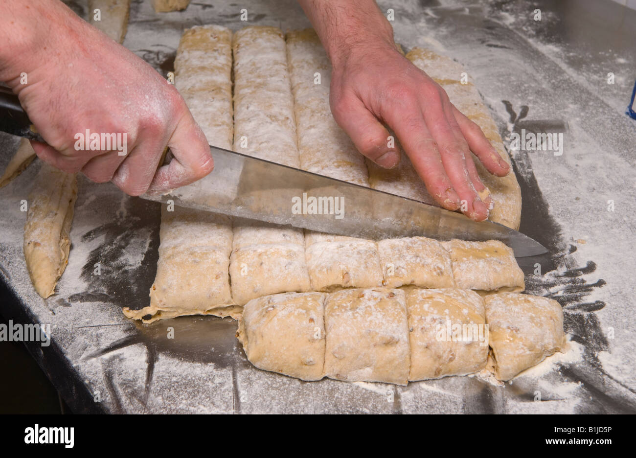 Chef making bread rolls at The Walnut Tree Restaurant Llanddewi Skirrid Abergavenny Monmouthshire Wales UK Stock Photo
