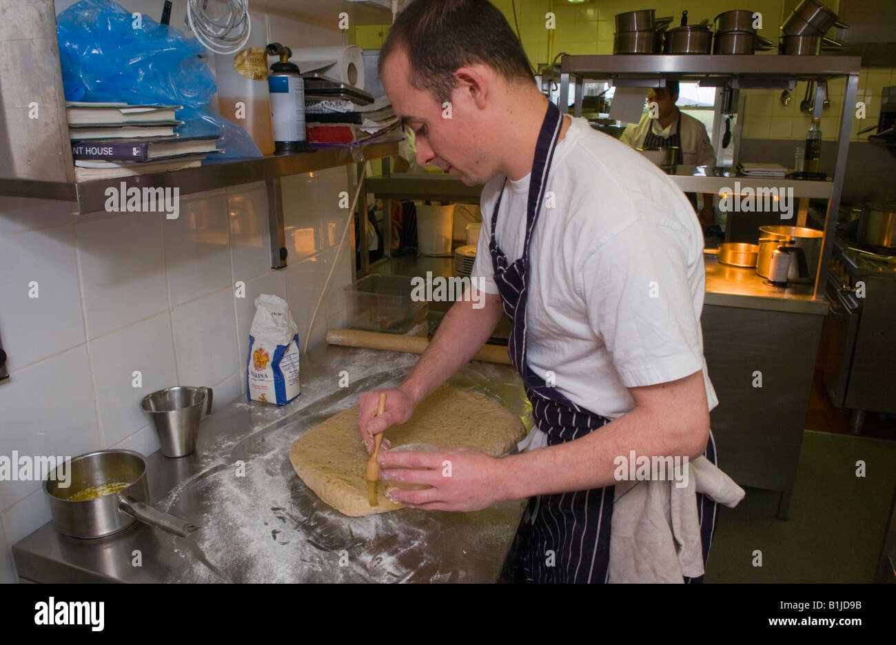 Chef making bread rolls at The Walnut Tree Restaurant Llanddewi Skirrid Abergavenny Monmouthshire Wales UK Stock Photo
