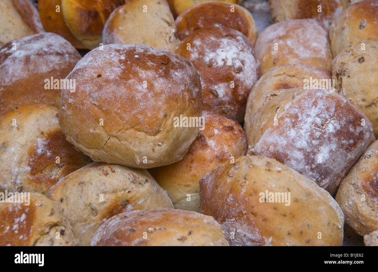 Freshly baked bread rolls at The Walnut Tree Restaurant Llanddewi Skirrid Abergavenny Monmouthshire Wales UK Stock Photo