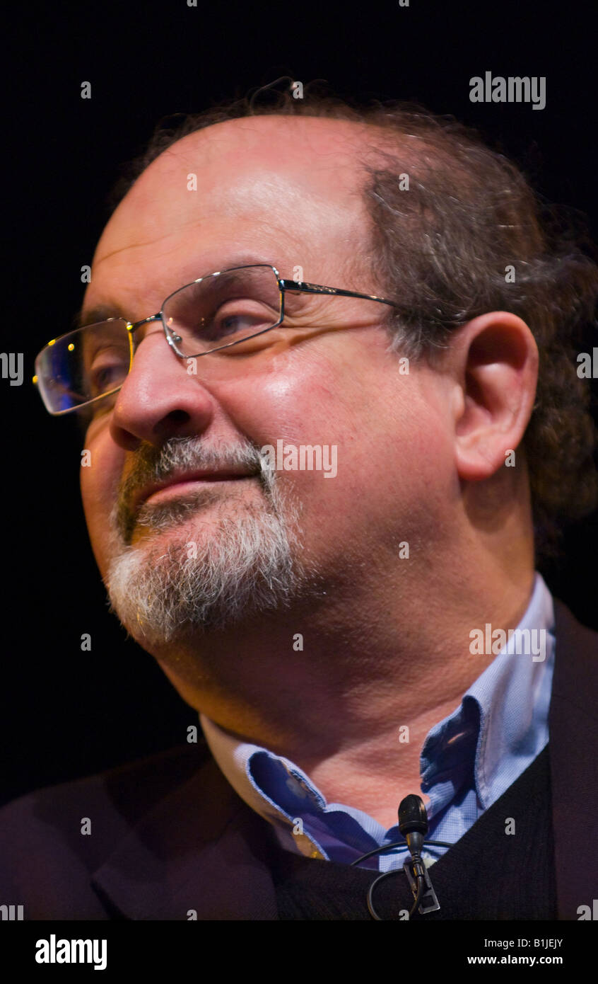 Salman Rushdie novelist pictured at Hay Festival 2008 Hay on Wye Powys Wales UK Stock Photo