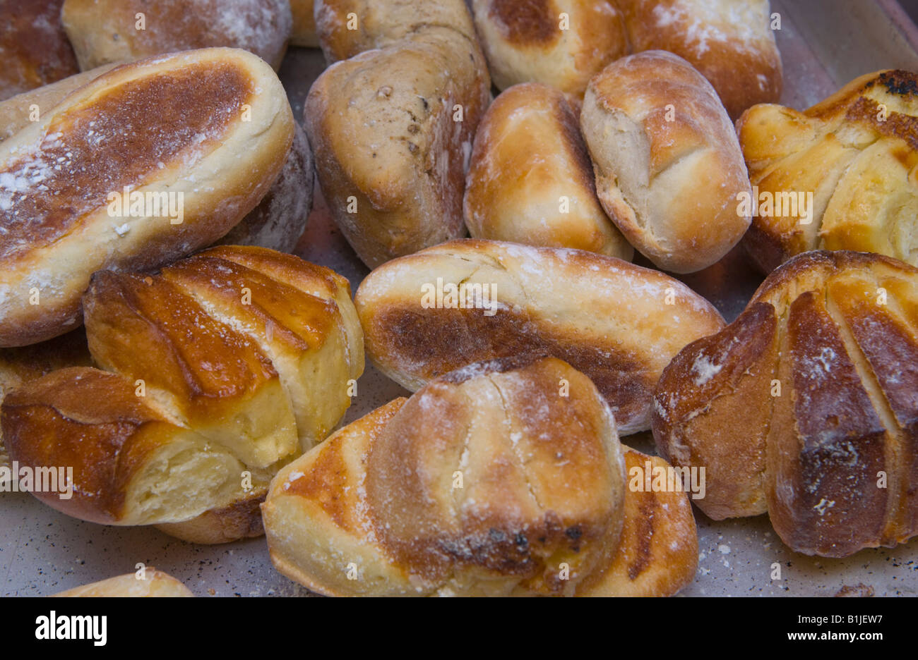 Freshly baked bread rolls at The Walnut Tree Restaurant Llanddewi Skirrid Abergavenny Monmouthshire Wales UK Stock Photo