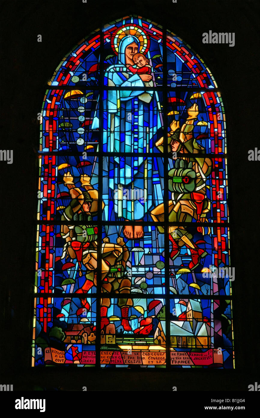 France. Paratrooper's Mosaic at Ste. Mere-Eglise. Stock Photo