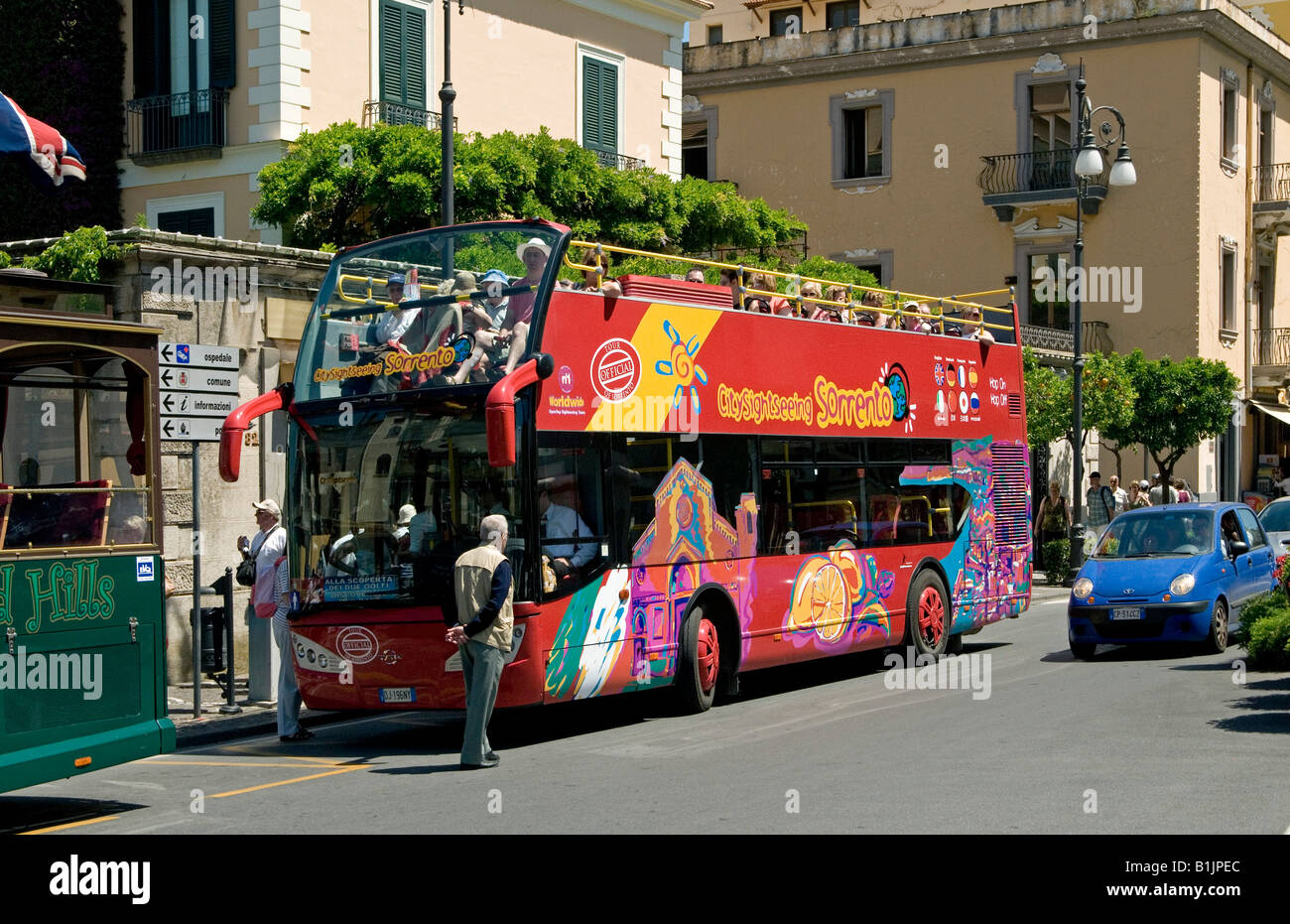 Sorrento near Naples, Italy local tour buses waiting for customers in