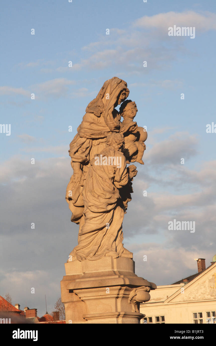 Saint Anne by Matej Jackel with the Infant Jesus  and Virgin Mary on the Charles Bridge in Prague, Czech Republic Stock Photo