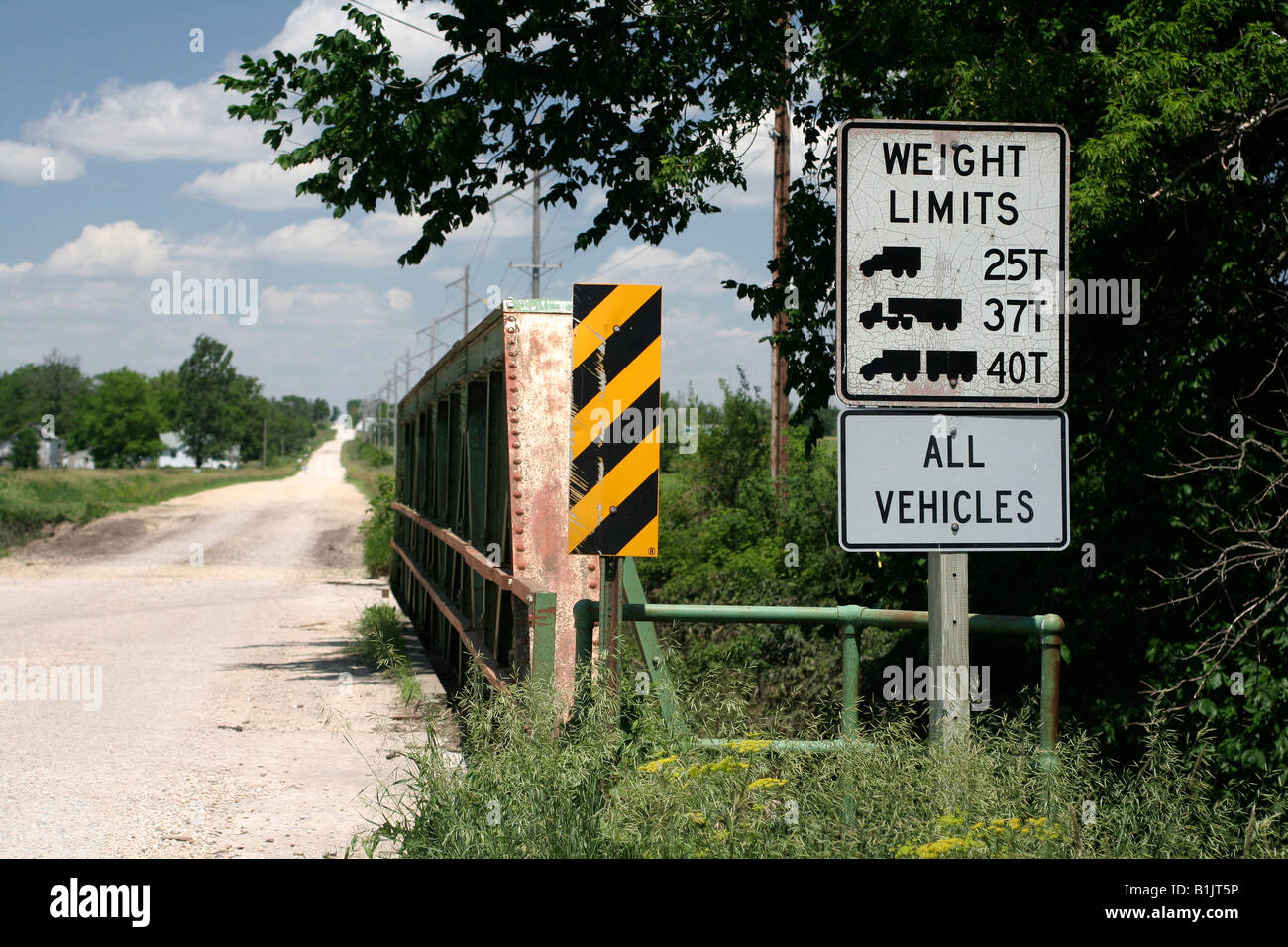 Bridge over creek typical midwest farm country scene Stock Photo