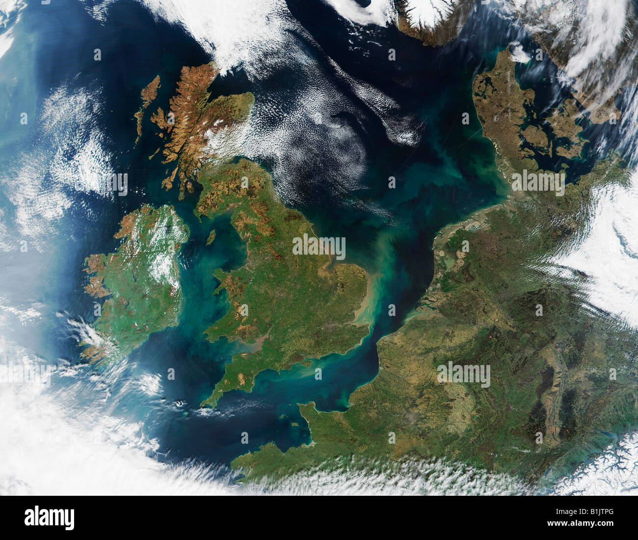 Satellite Image of The United Kingdom and The English Channel Stock Photo